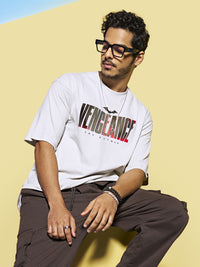 Bewakoof Men White Typography Printed Oversized T-shirt