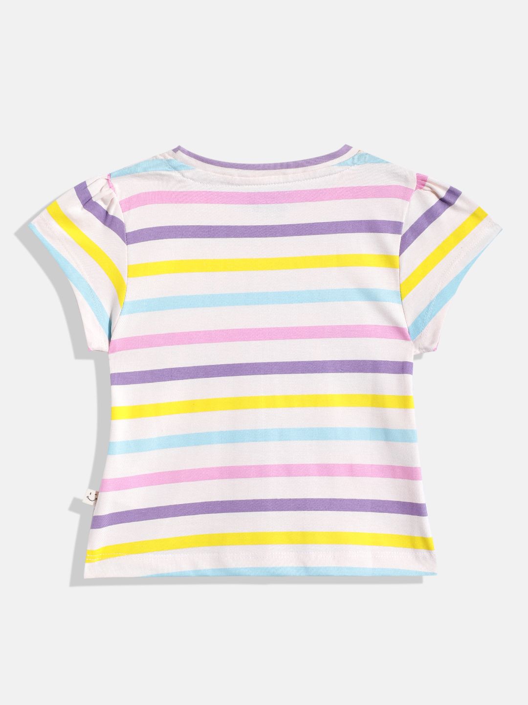 Happy Faces Girls Striped & Typography Printed Pure Cotton T-shirt