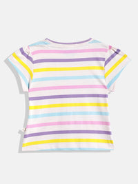 Happy Faces Girls Striped & Typography Printed Pure Cotton T-shirt