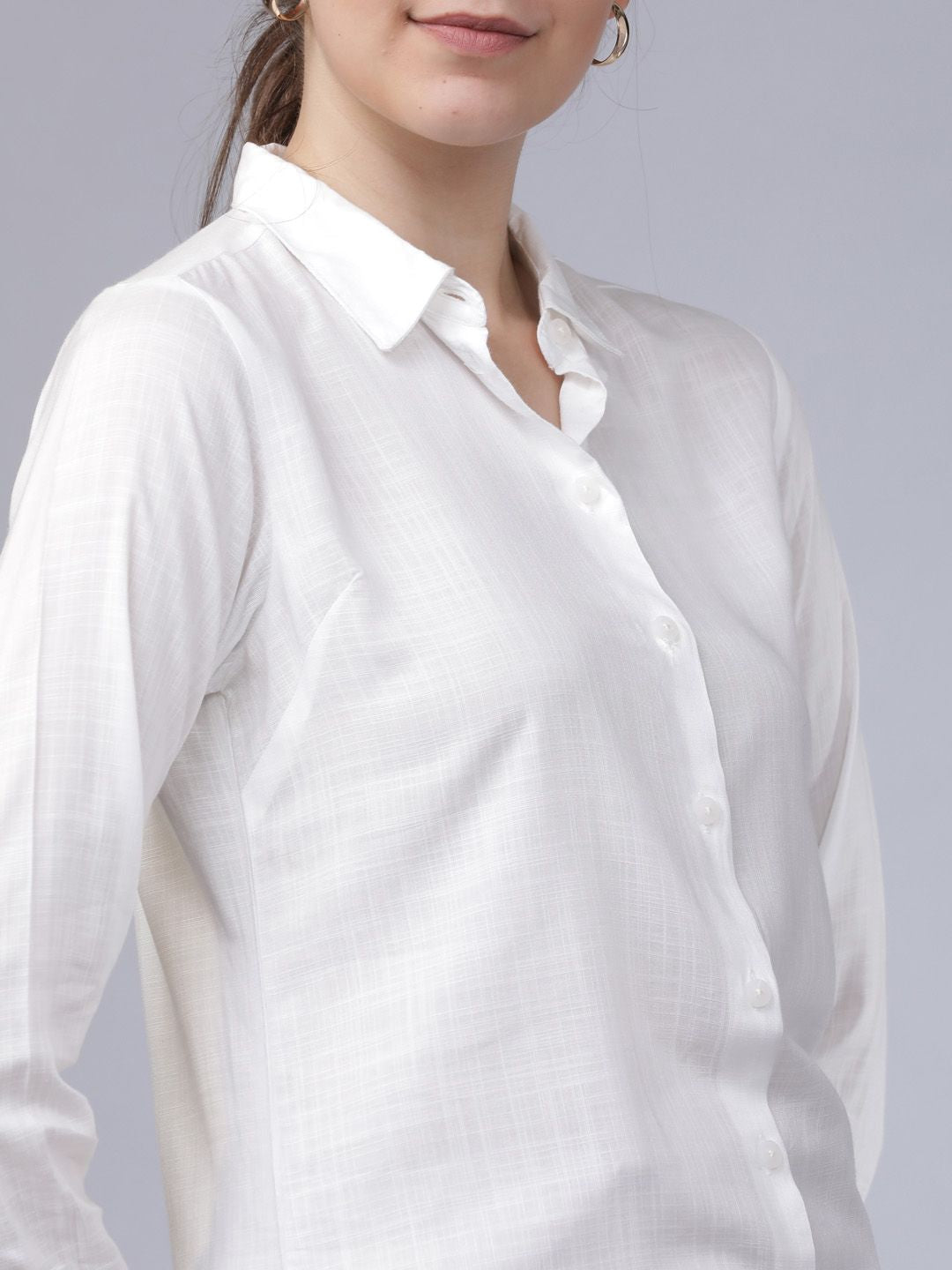 Tokyo Talkies Women Off-White Regular Fit Solid Semiformal Shirt