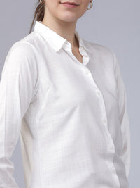 Tokyo Talkies Women Off-White Regular Fit Solid Semiformal Shirt