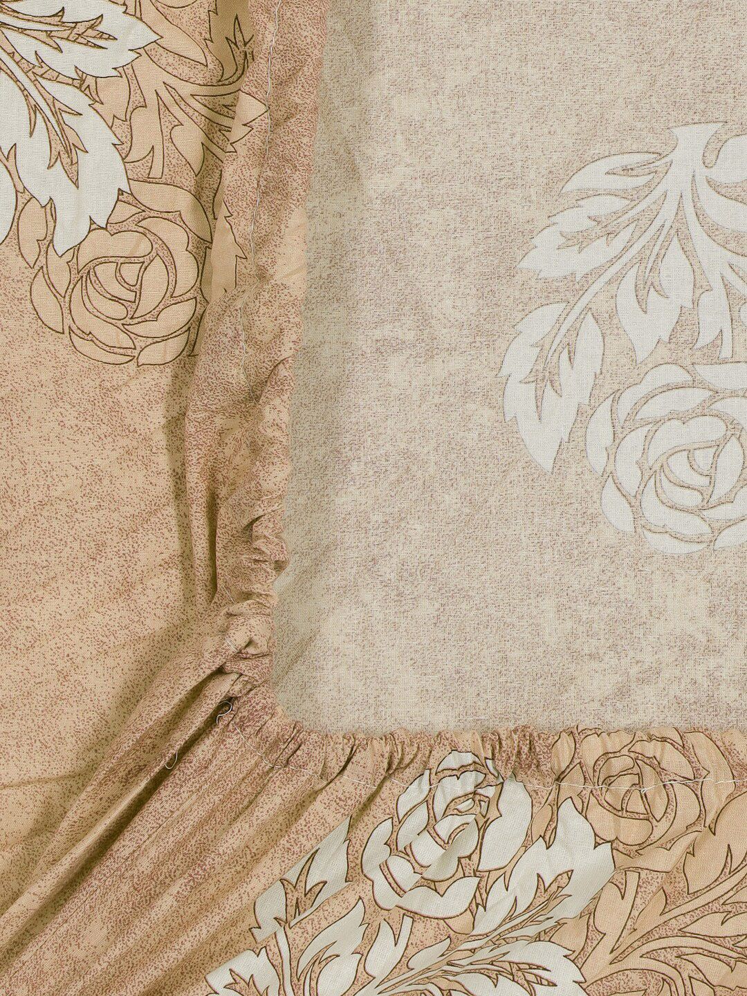 KLOTTHE Beige Floral Printed Dilengkapi 400 TC Kapas Cadar King & 2 Sarung Bantal