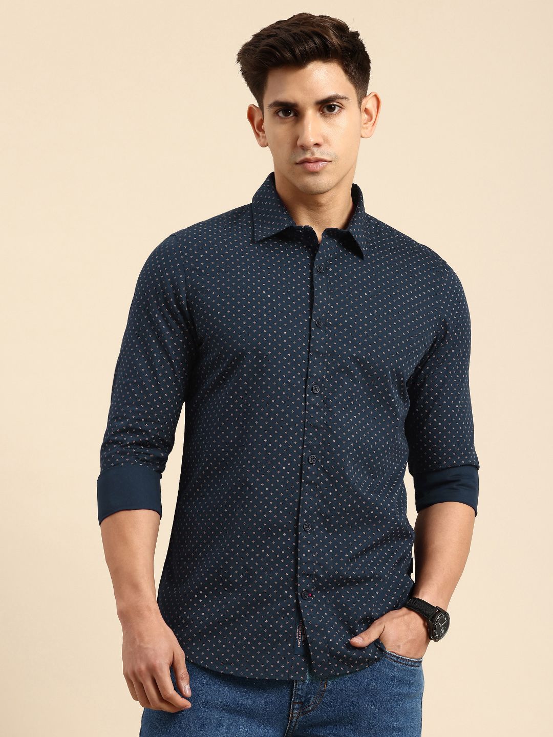 Being Human Spread Collar Micro Ditsy Printed Slim Fit Casual Shirt