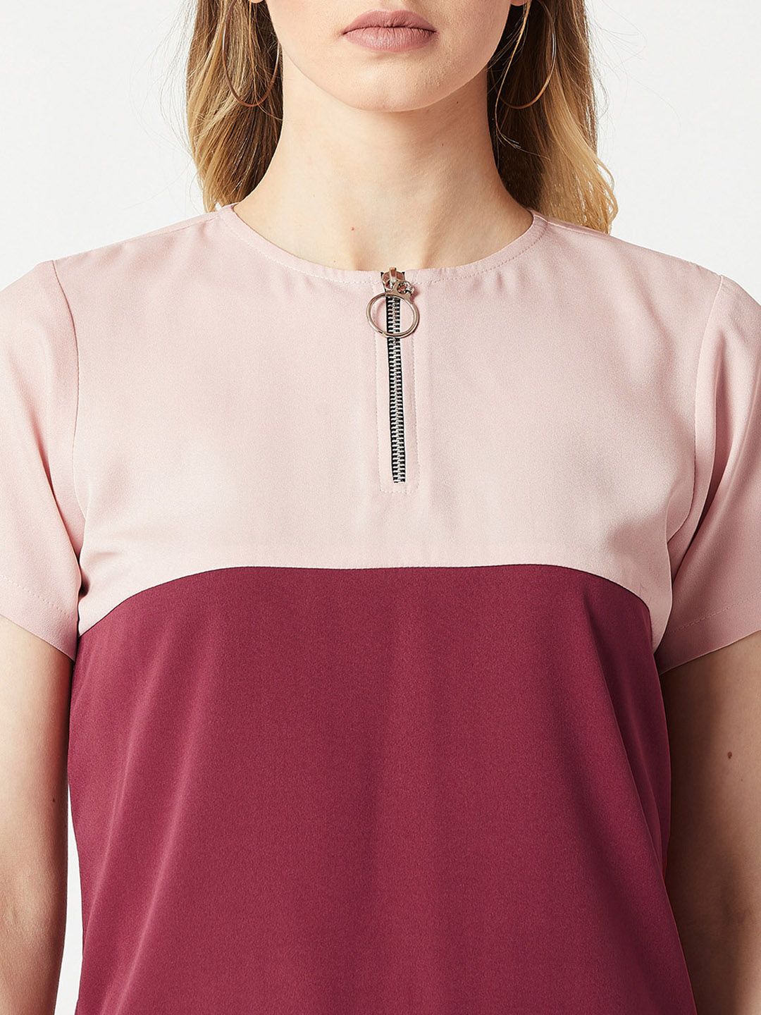 Miss Chase Women Maroon & Pink Colourblocked Top