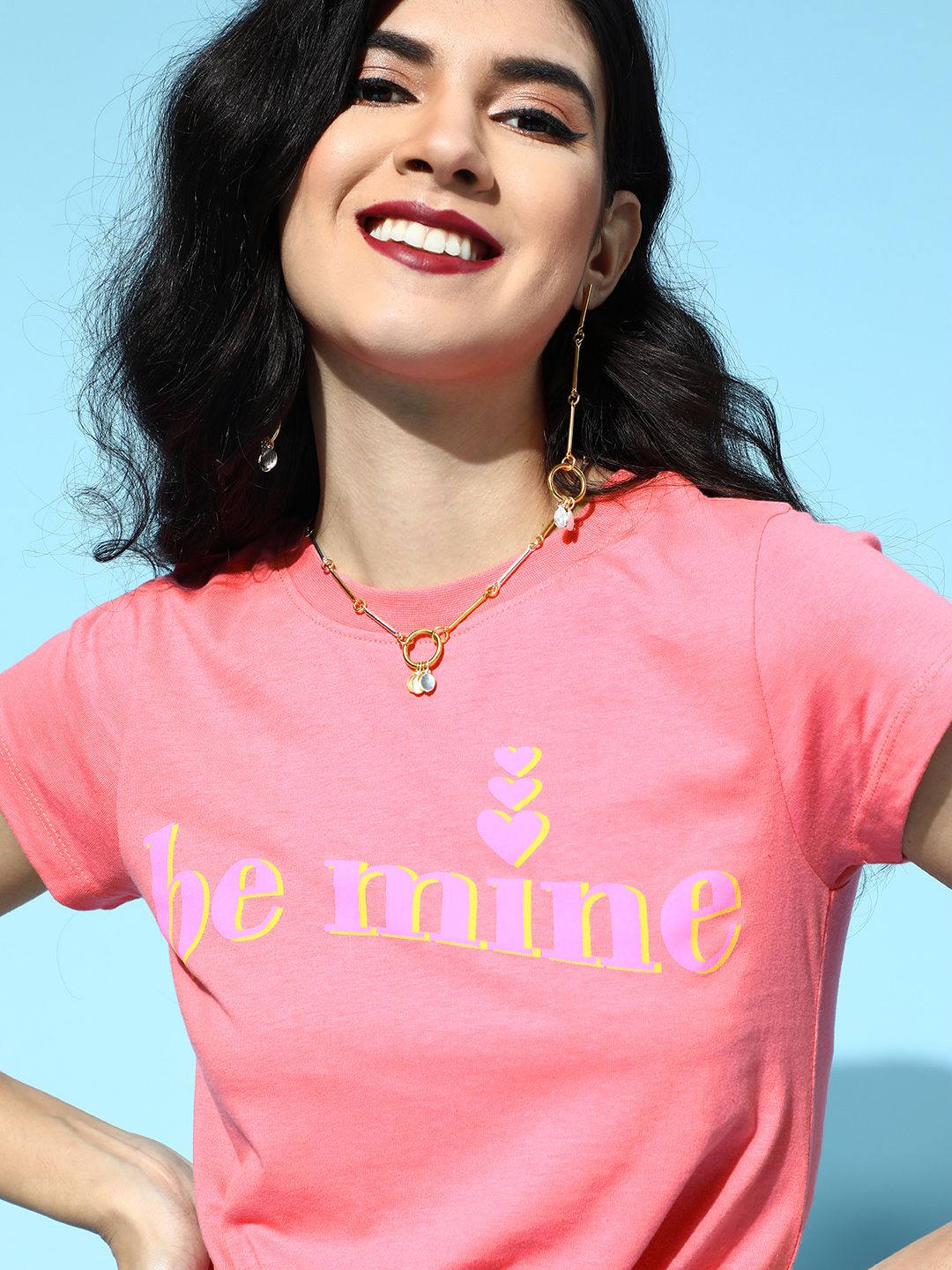 SASSAFRAS Women Pretty Pink Typography Talking Tee