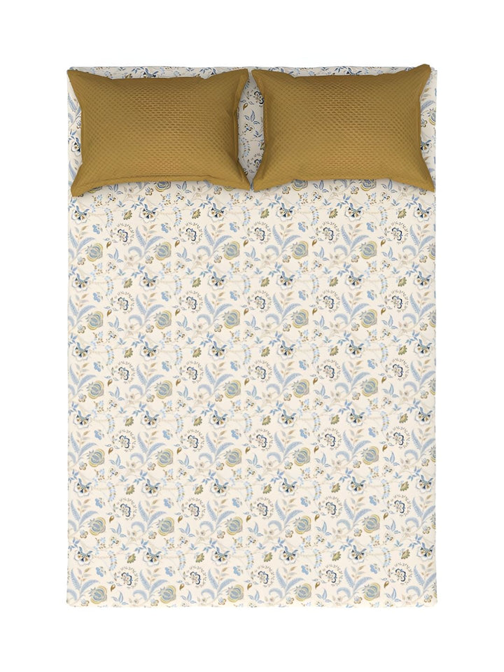 MYTRIDENT Doris Meadow Powder Flat 144TC Queen Cotton 1 Bedsheet with 2 Pillow Covers