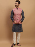 SOJANYA Geometric Embroidered Regular Kurta with Churidar & Woven Design Nehru Jacket