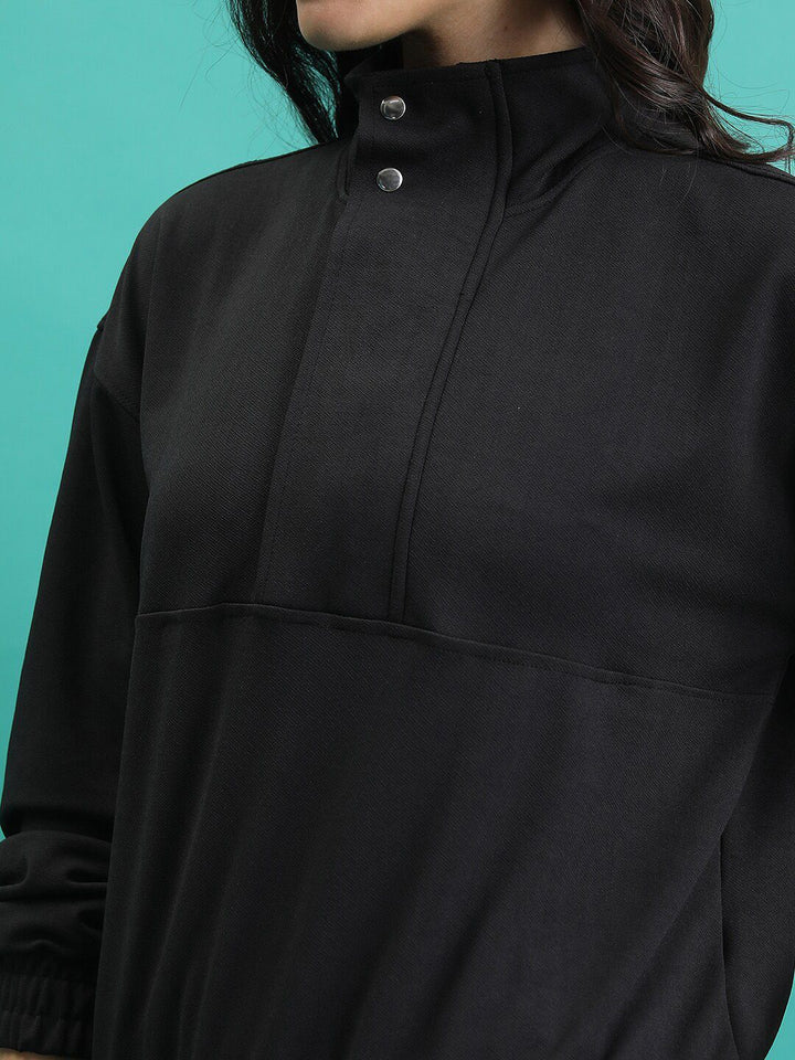 Tokyo Talkies Black Mock Collar Jacket With Mid-Rise Trouser Co-Ords