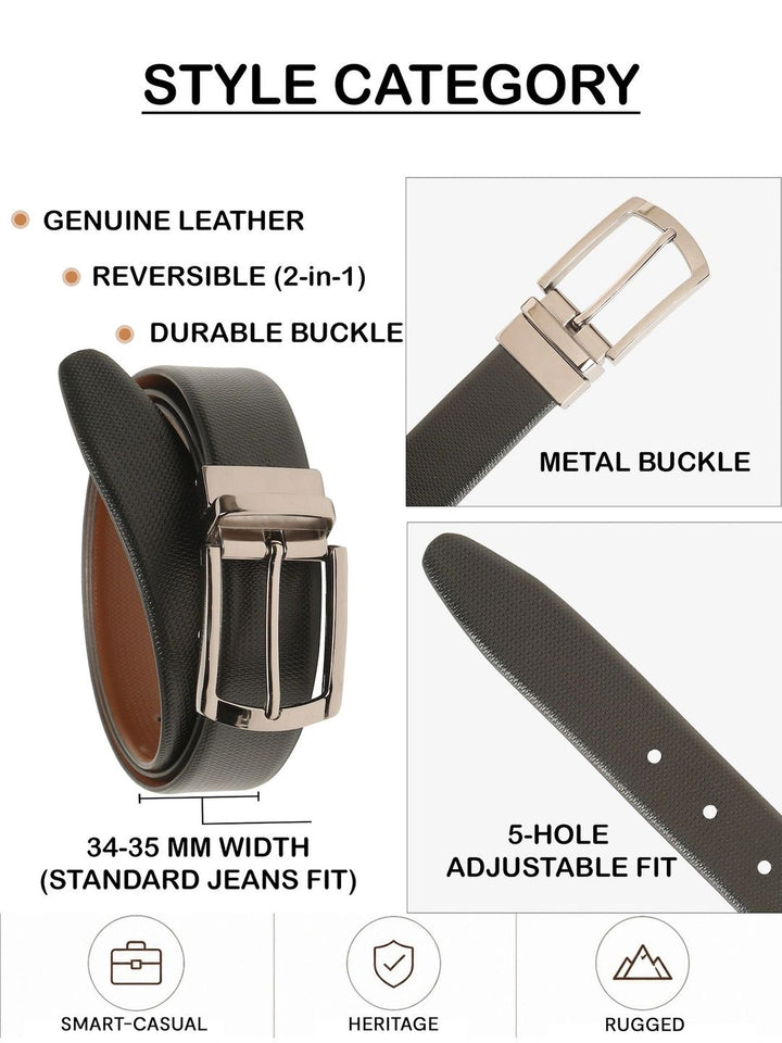Teakwood Leathers Men Textured Leather Reversible Formal Belt