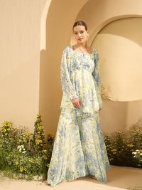 Antheaa Floral Printed Square Neck Tunic With Palazzos