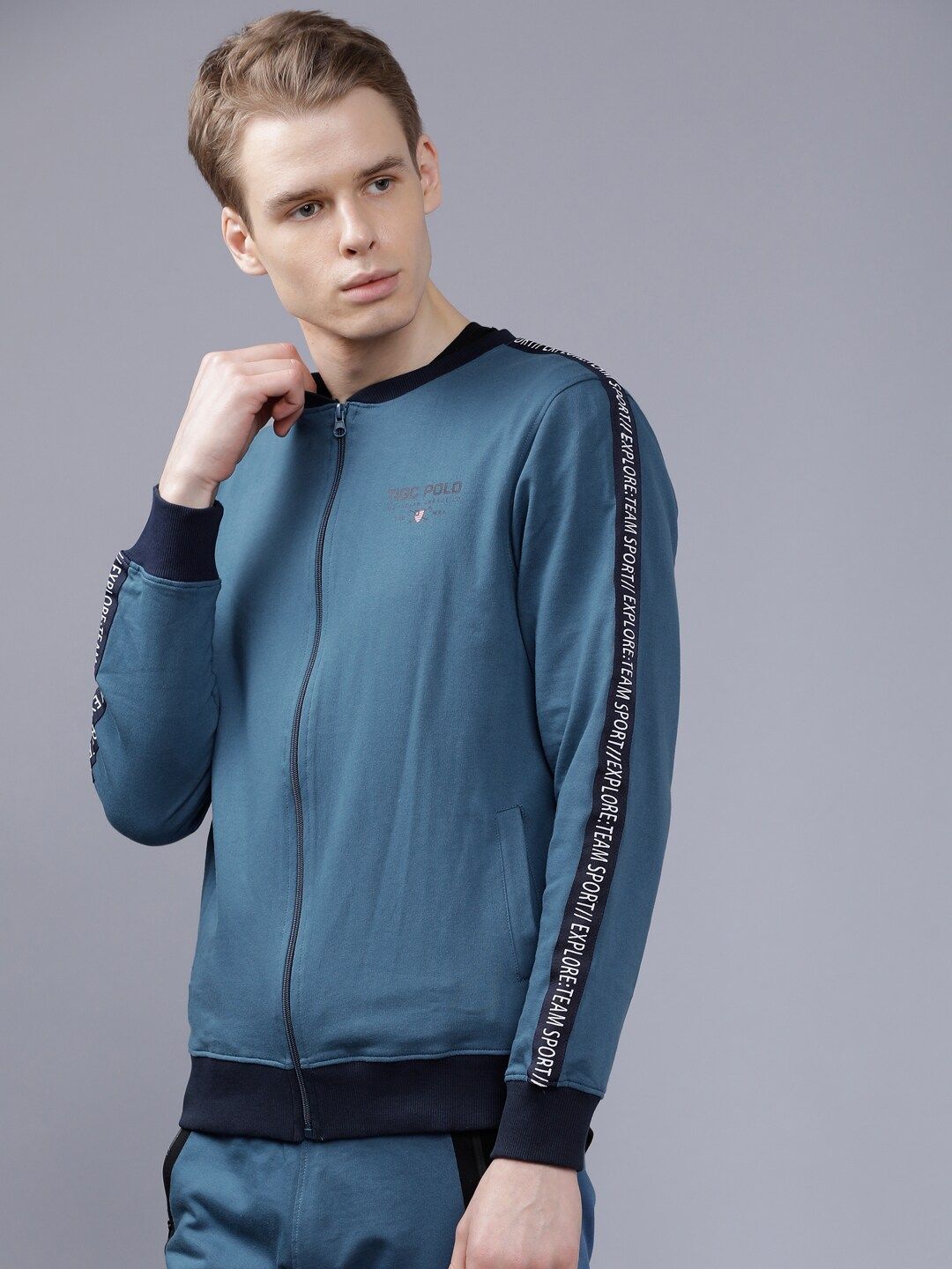 The Indian Garage Co Men Teal Blue Solid Sweatshirt