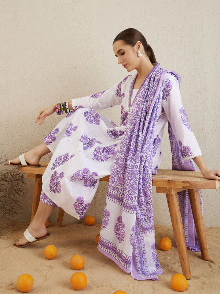 Indo Era V-Neck Floral Printed Panelled Pure Cotton Kurta Set