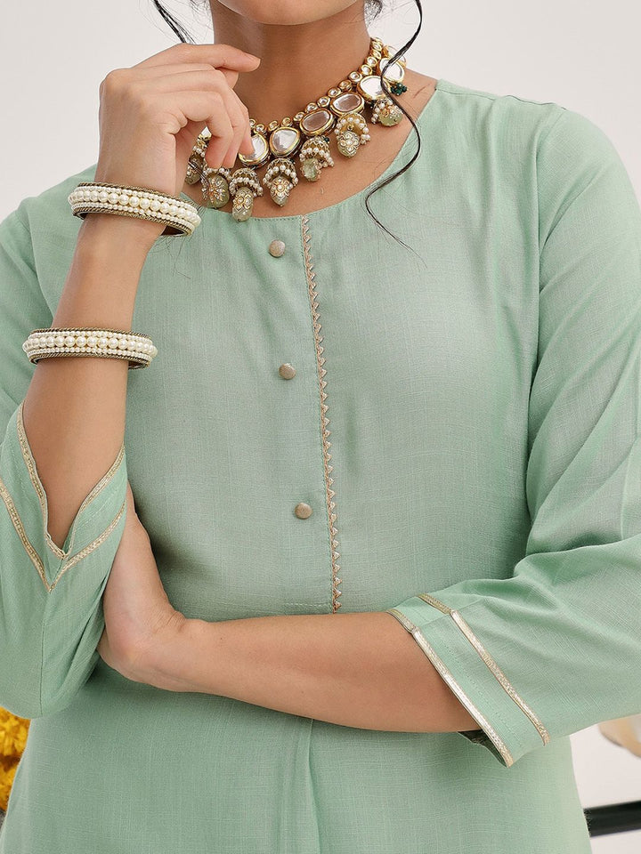Varanga Green Gotta Patti Detail Straight Kurta & Palazzos With Dupatta