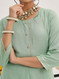 Varanga Green Gotta Patti Detail Straight Kurta & Palazzos With Dupatta