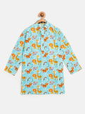 SOJANYA Boys Sea Green & Orange Jungle Print Band Collar Cotton Kurta
