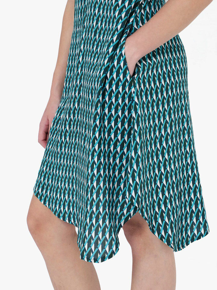 Rareism High Neck Printed Cotton A-Line Dress
