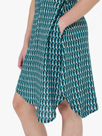 Rareism High Neck Printed Cotton A-Line Dress