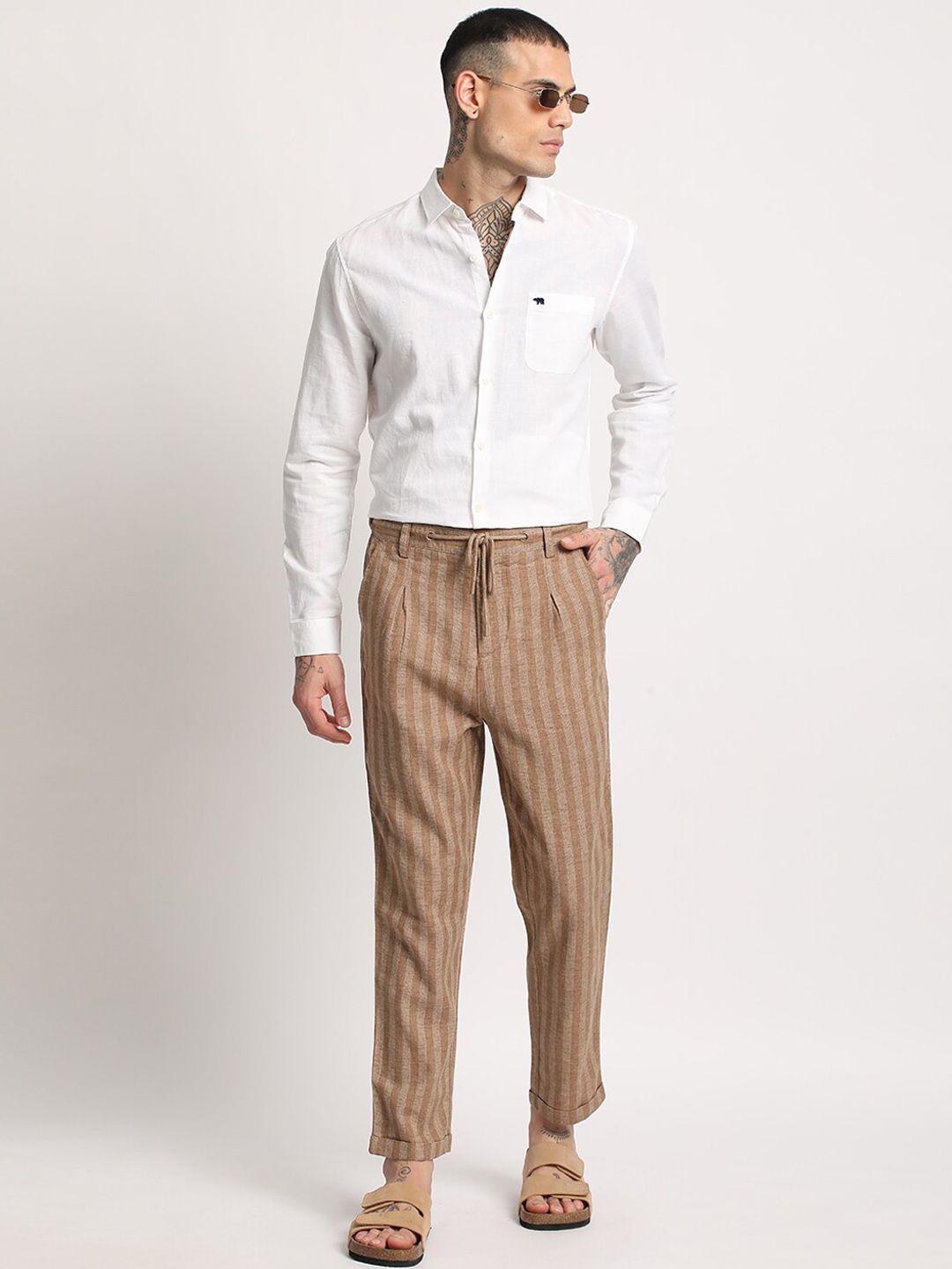 THE BEAR HOUSE Men Striped Tapered Fit Trousers