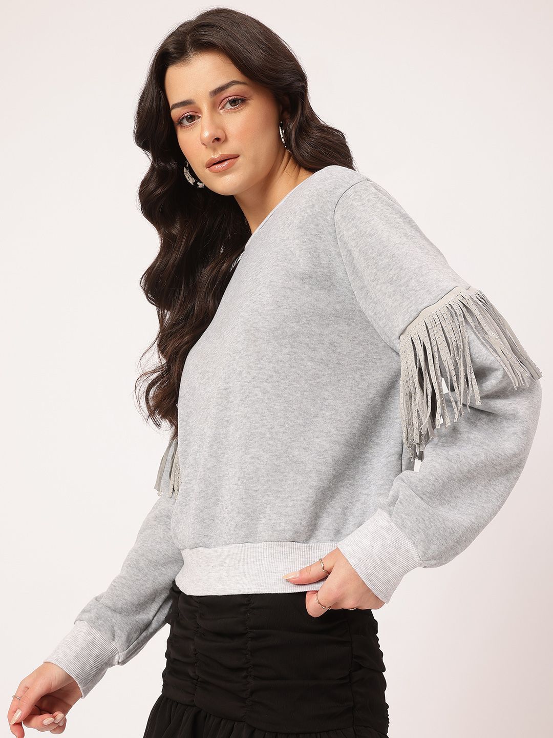 DressBerry Bohemian Beat Studded Fringed Sweatshirt