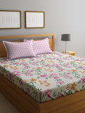 KLOTTHE Blue & Orange Printed 300TC Fitted Double King Bedsheet With 2 Pillow Covers