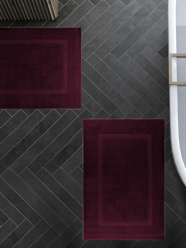 MYTRIDENT Burgundy Set of 2 Super Absorbent 800 GSM Cotton Bath Mat