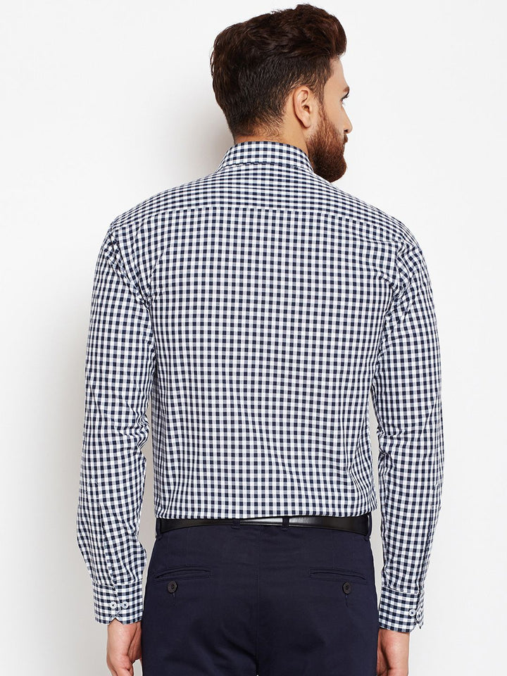 Hancock Men Navy Blue & White Slim Fit Checked Formal Shirt
