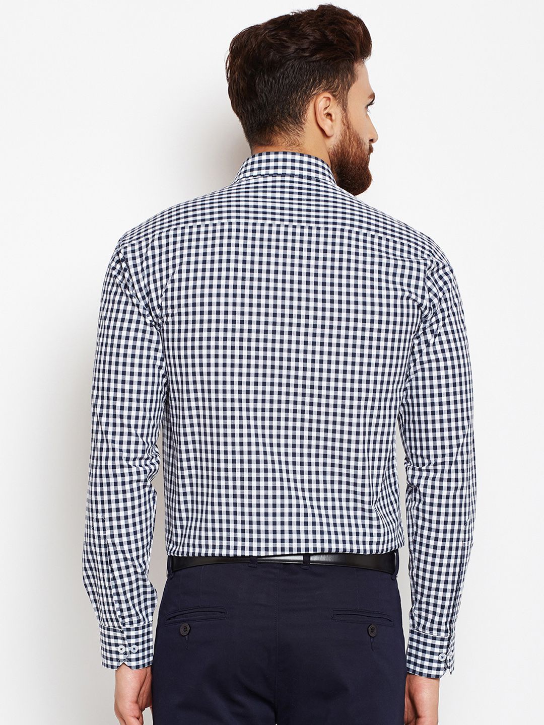 Hancock Men Navy Blue & White Slim Fit Checked Formal Shirt