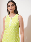 Vishudh Green Ethnic Motifs Embroidered Keyhole Neck Thread Work Straight Kurta