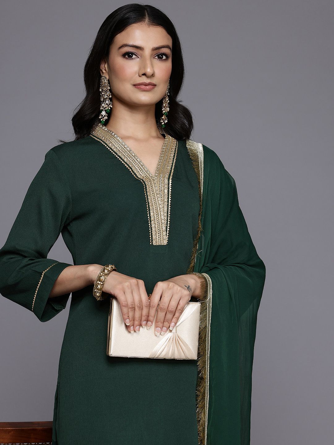 Varanga Women Yoke Design Gotta Patti Kurta With Palazzos & Dupatta