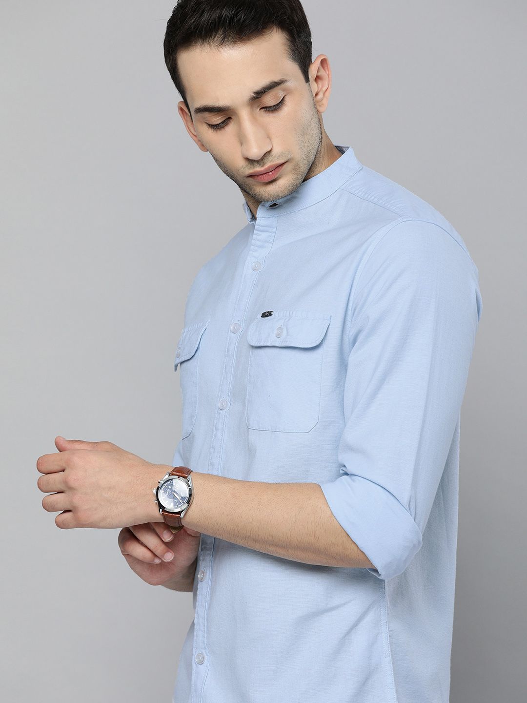 The Indian Garage Co Men Blue Solid Casual Shirt