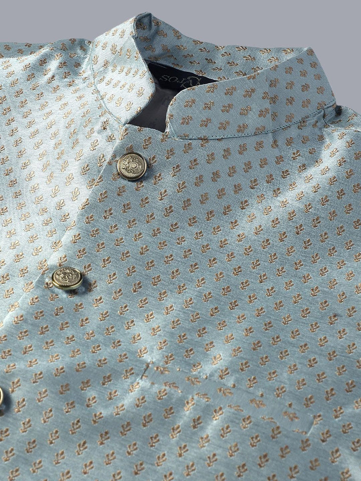 SOJANYA Embroidered Mandarin Collar Kurta with Pyjamas & Nahru Jacket