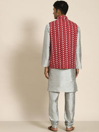 SOJANYA Kurta Rekaan Tenunan Lelaki dengan Churidar dengan Jaket Nehru
