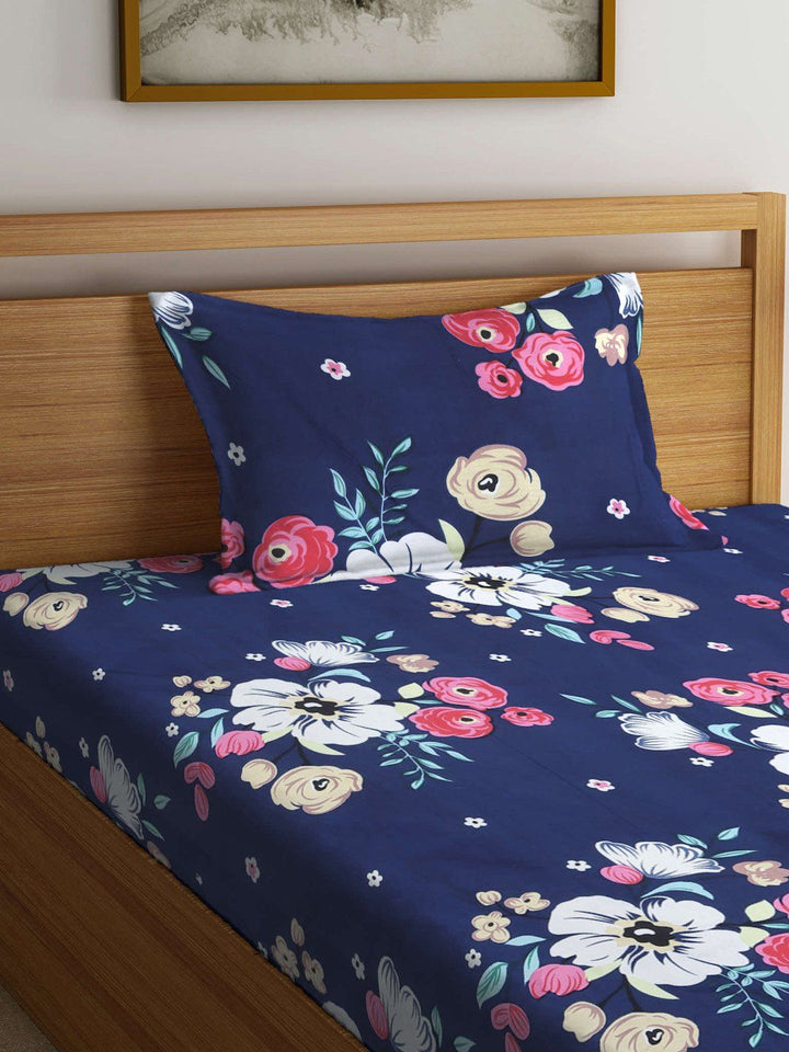 Myntra Elegant Homes Multicoloured Floral 300 TC Single Bedsheet with 1 Pillow Covers