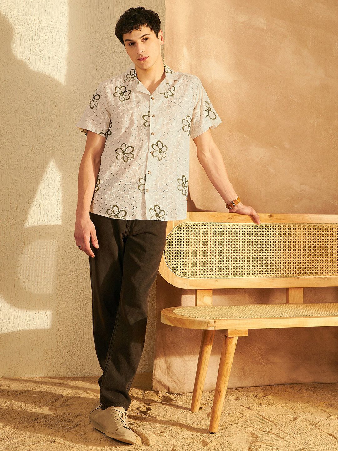 DENNISON Smart Floral Printed Schiffi Casual Oversized Cotton Shirt