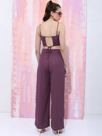 Tokyo Talkies Purple Shoulder Straps Neck Sleeveless Crop Top With Trousers