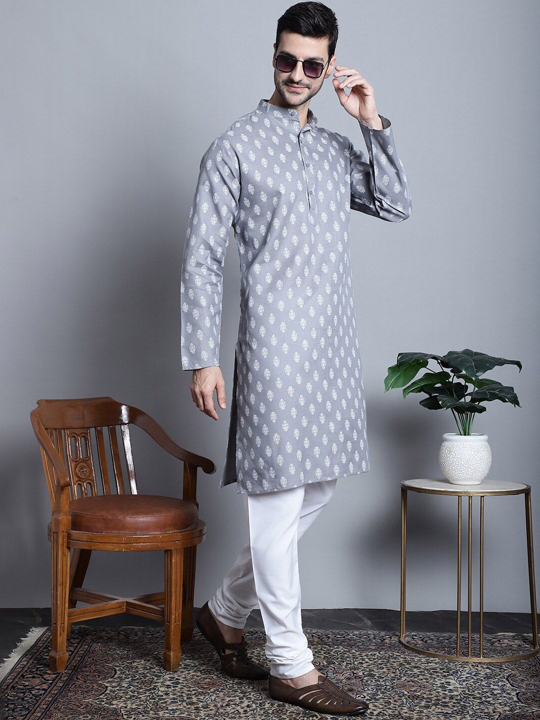 JOMPERS ETHNIC MOTIF CARTED BAND COLTER COTTA KURTA