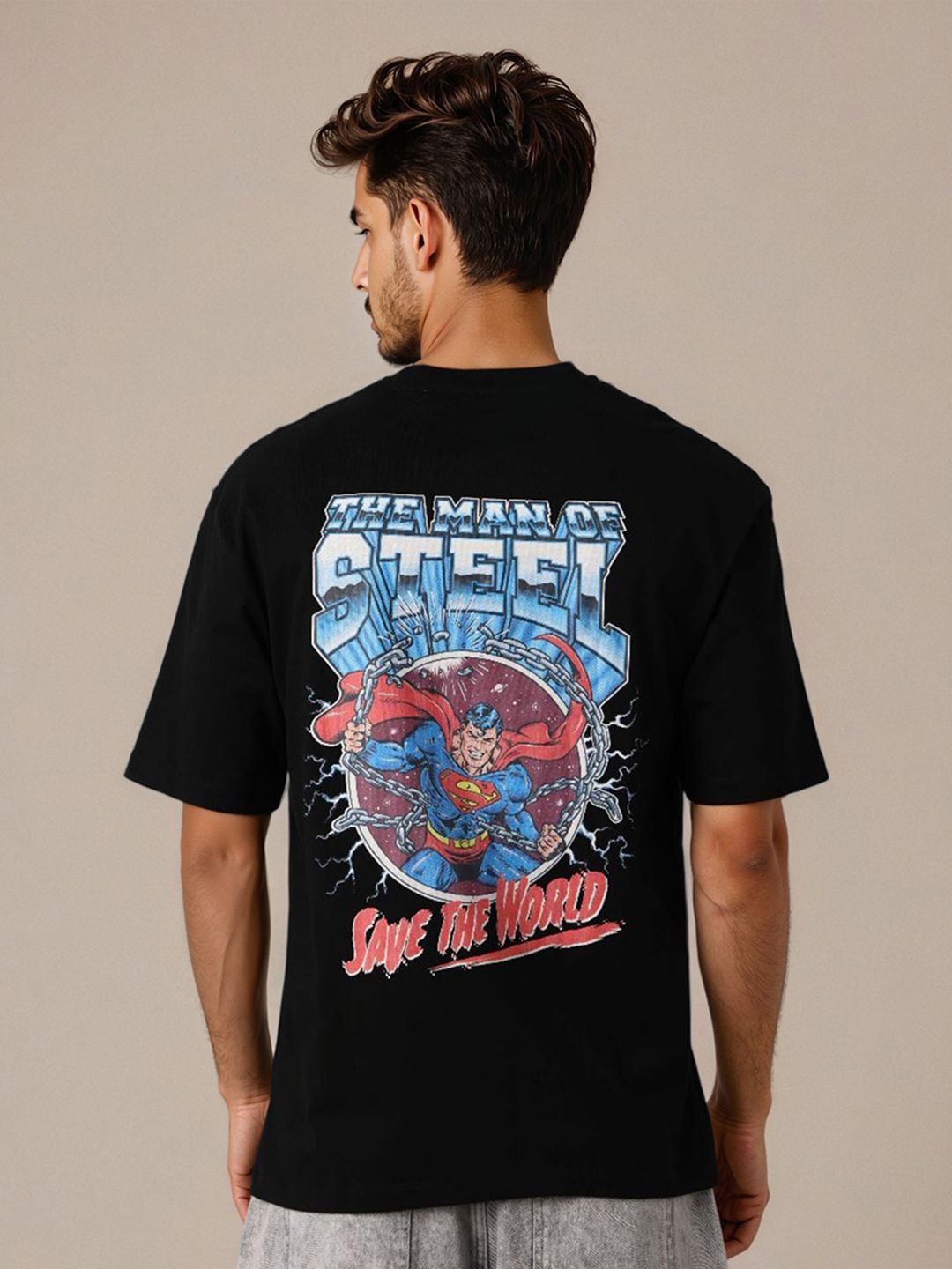 The Indian Garage Co Men Superman Graphic Printed Round Neck Cotton T-shirt