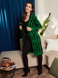 Berrylush Printed Longline Front Open Hooded Acrylic Sweater
