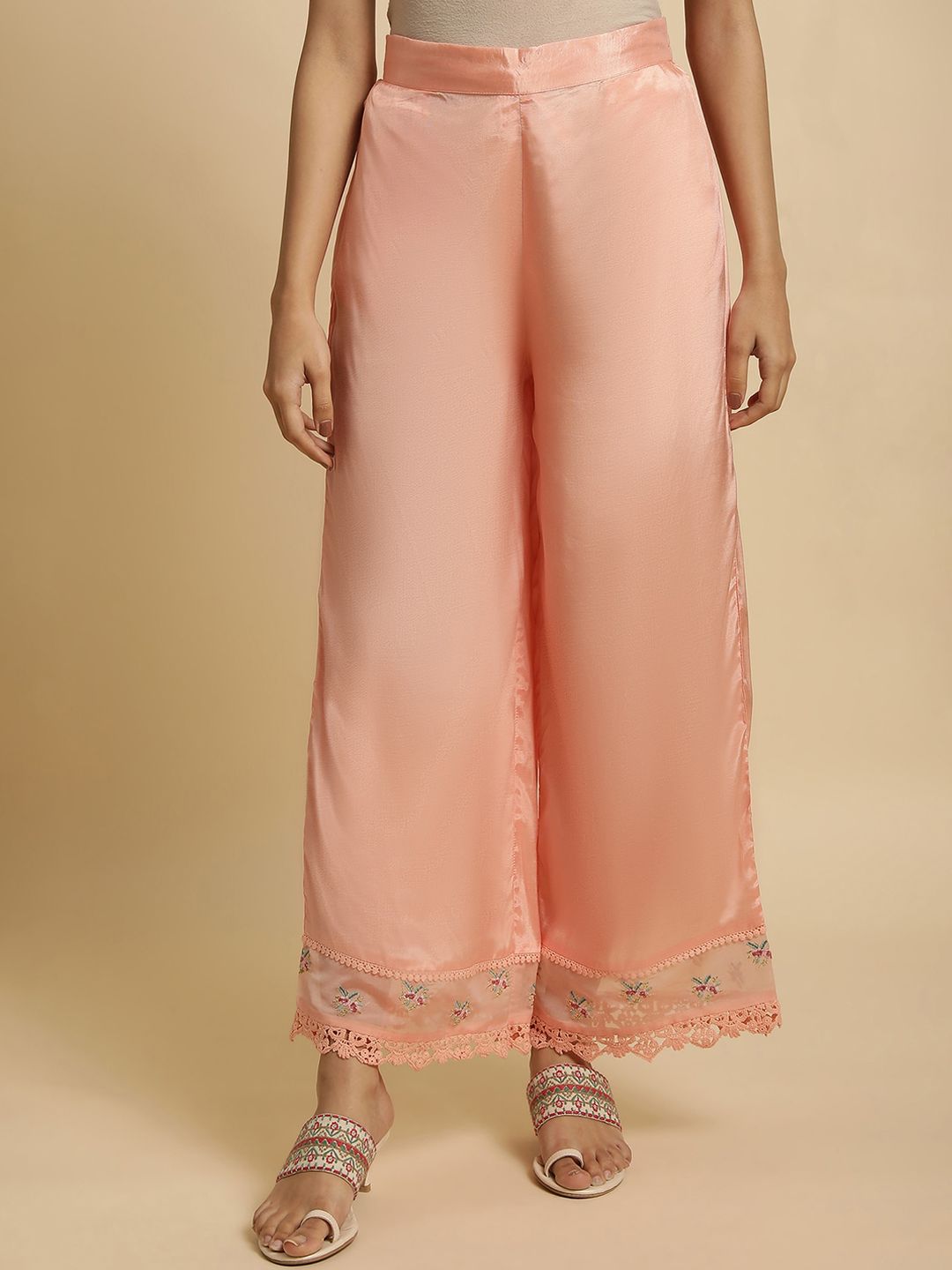 W Women Floral Embroidered Wide Leg Trousers