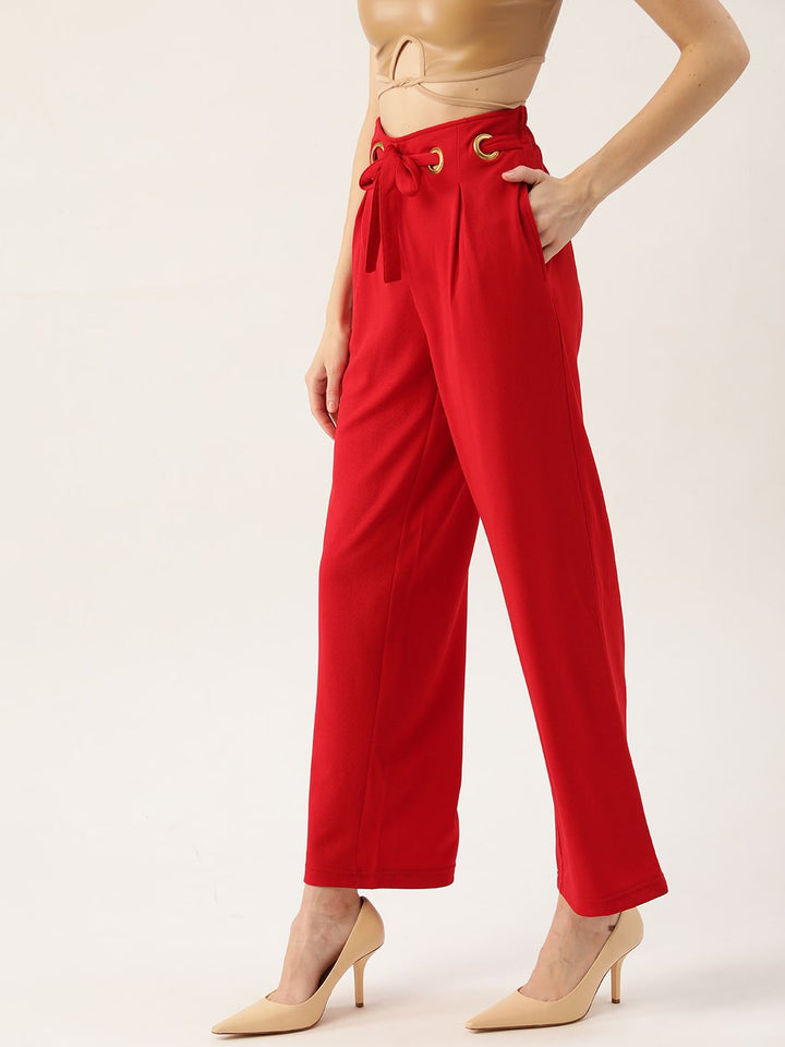 Antheaa Women Red Solid Trousers