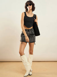 SASSAFRAS Grey Washed Cargo Denim Straight Mini Skirt