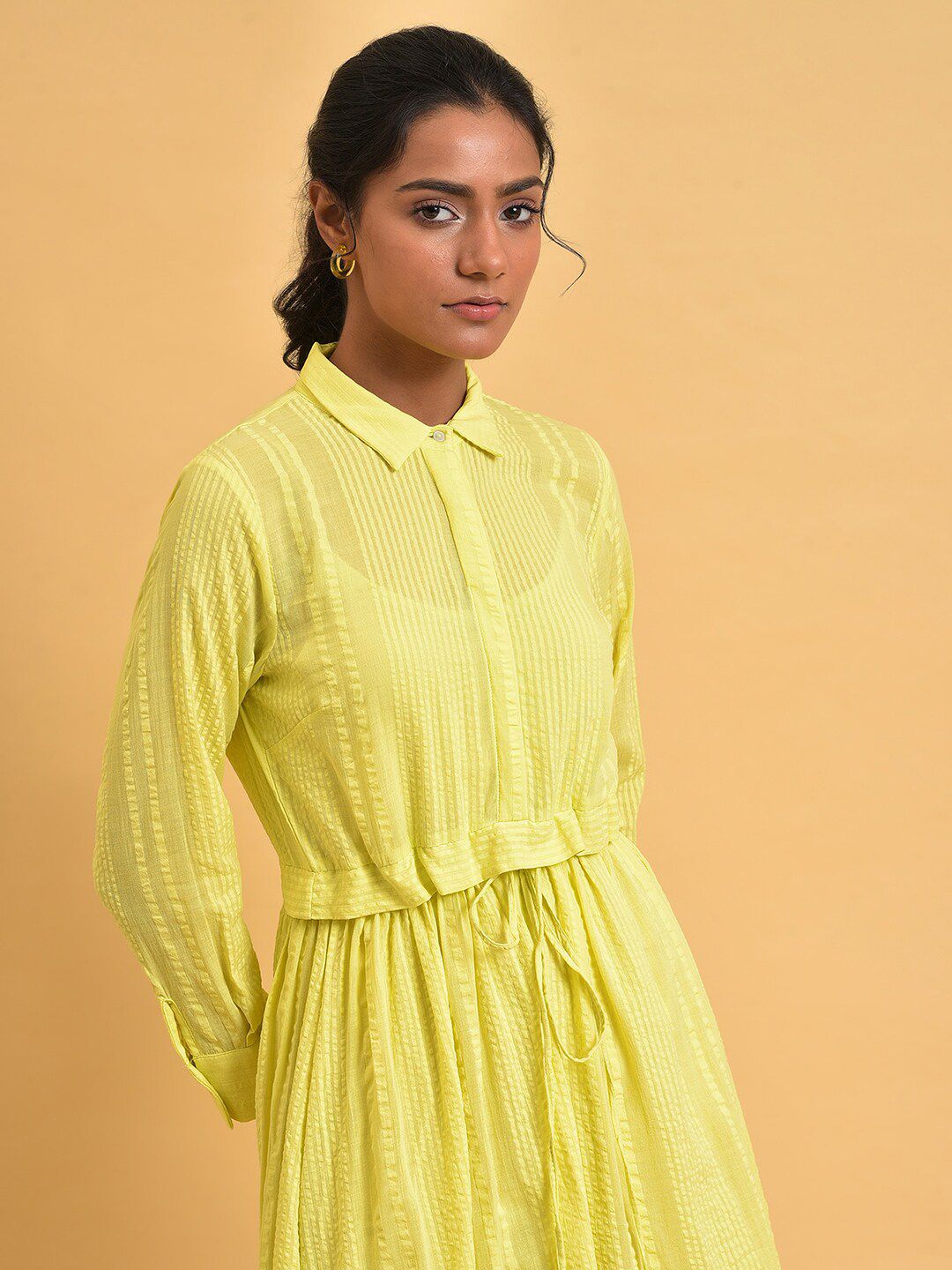 W Cuffed Sleeve Shirt Midi Cotton Dress