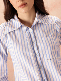 all about you Studded Striped Pocket Detail Casual Shirt