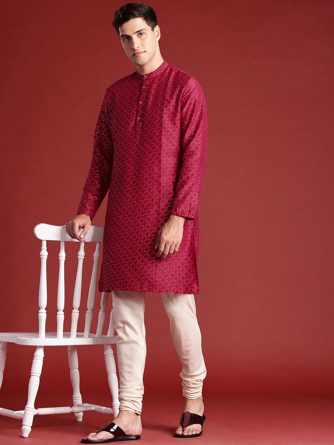 Anouk Men Printed Regular Kurta with Churidar