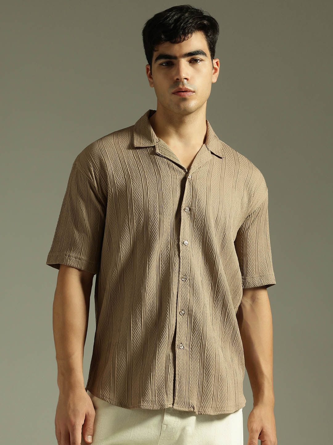 DENNISON Men Self Design Oversized Casual Shirt