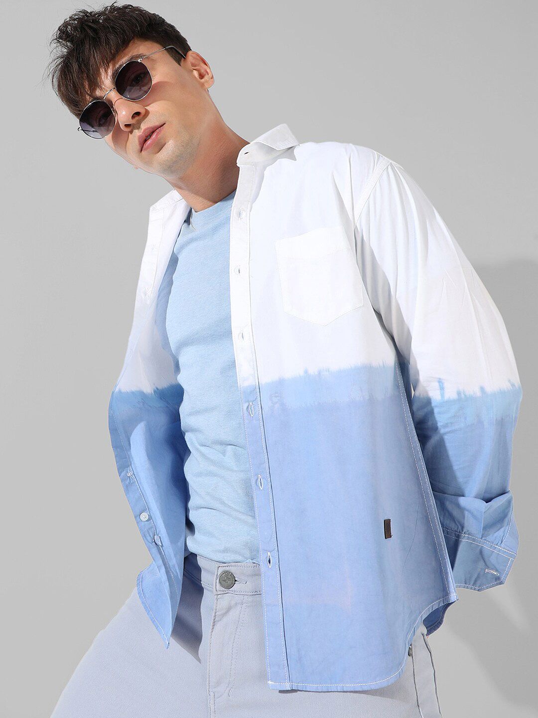 Campus Sutra Classic Fit Colourblocked Cotton Casual Shirt