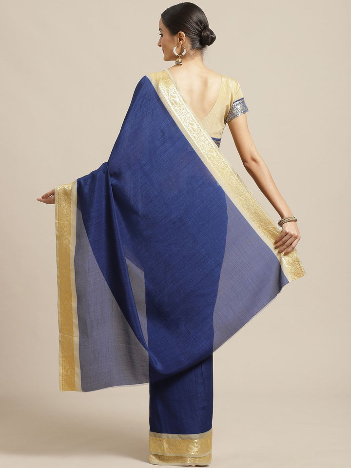 Saree mall Navy Blue & Beige Solid Saree