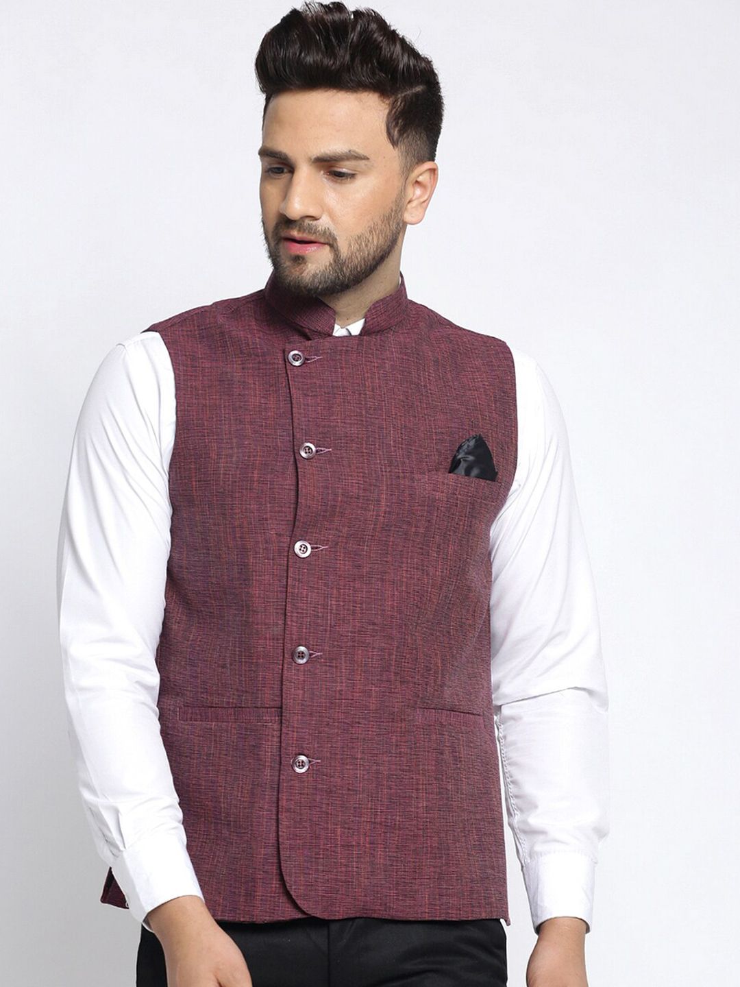 KLOTTHE Men Magenta Solid Nehru Jackets
