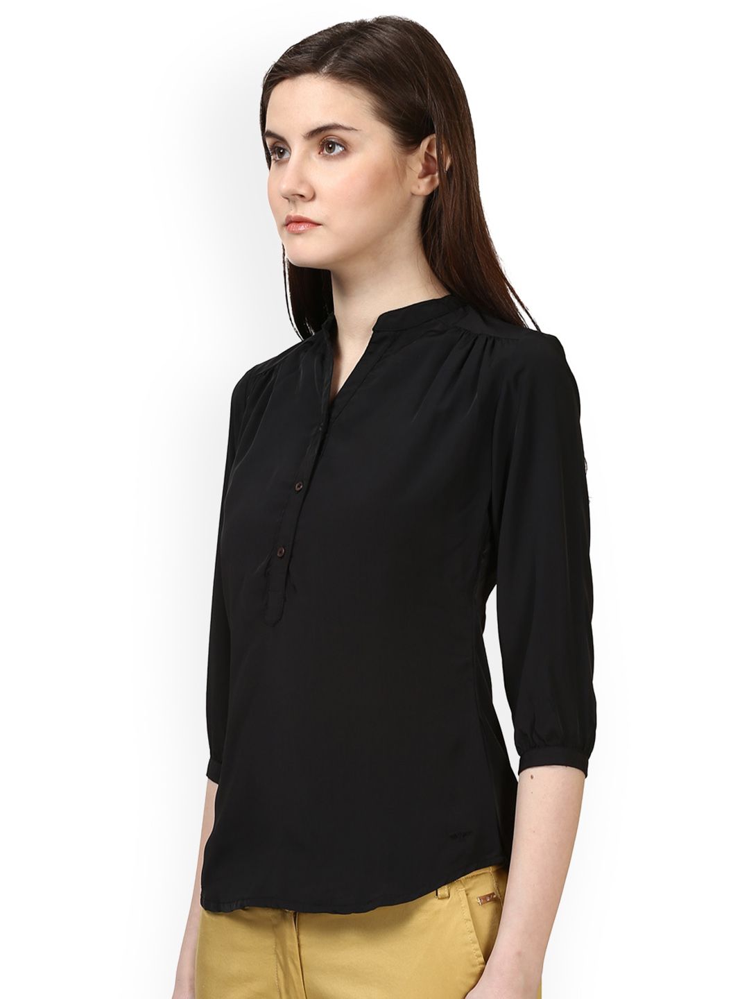 Park Avenue Women Black Solid Shirt Style Top