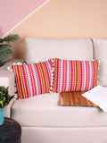 STITCHNEST Red & White 2-Pieces Embroidered Woollen Rectangle Cushion Covers